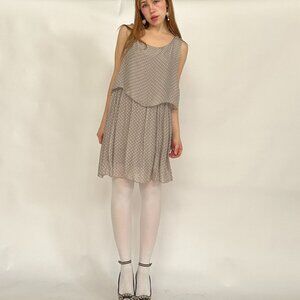 Vintage Silk Taupe Polka Dot Midi Dress